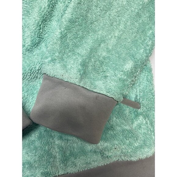 North Face Jacket Girls Large (14/16)  Light Green Gray Hooded Zip Fuzzy Fleece - Picture 12 of 13